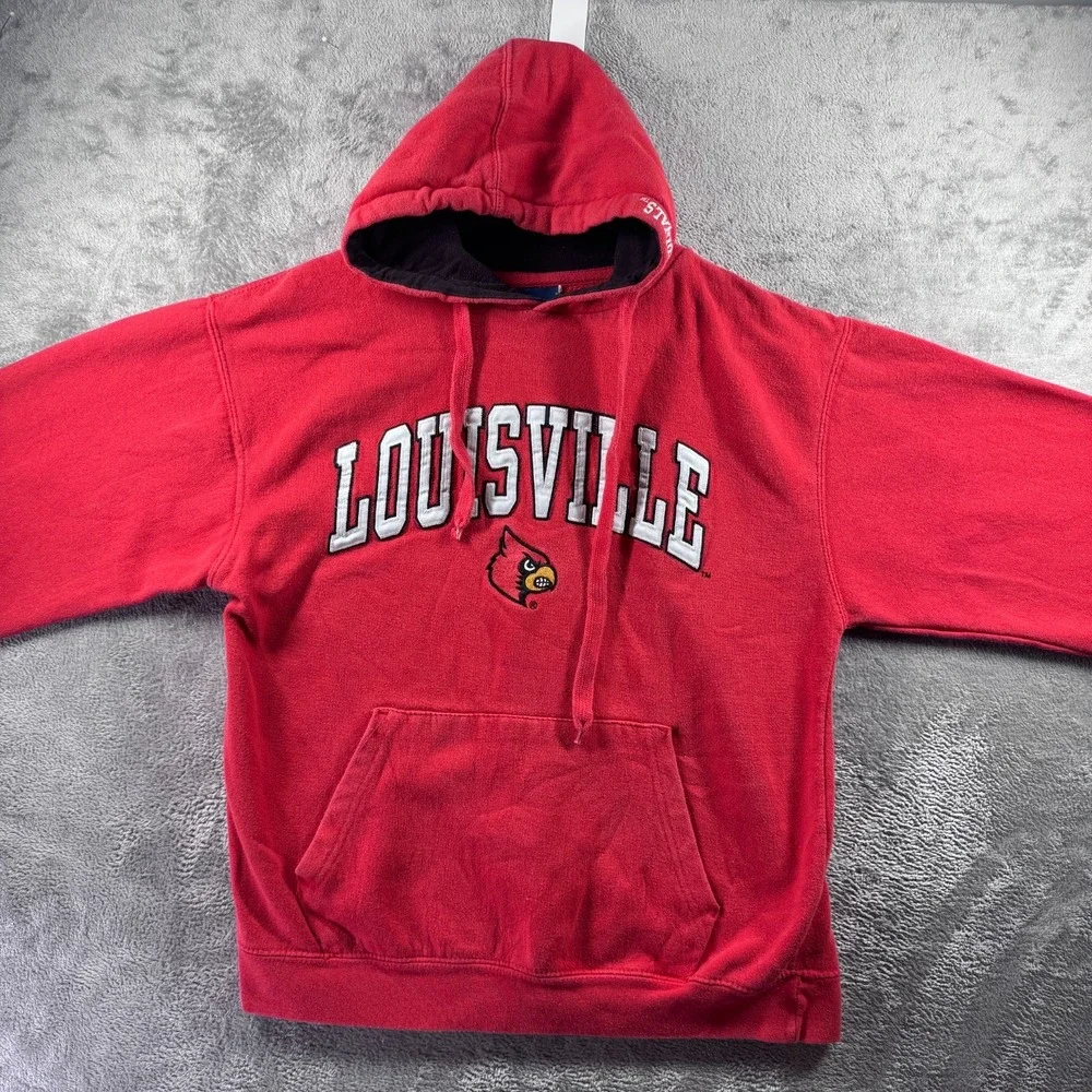 Louisville Cardinals Old Varsity Brand Letter Hoodie Red Mens Large NCAA